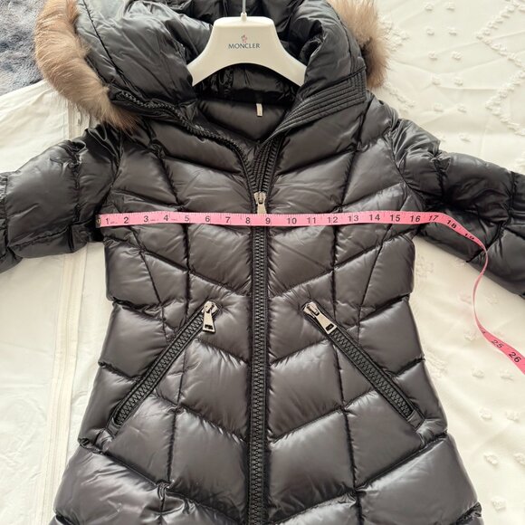 Moncler Black Shiny Puffer with Fur Trim Hood, Size 0 - Picture 8 of 11